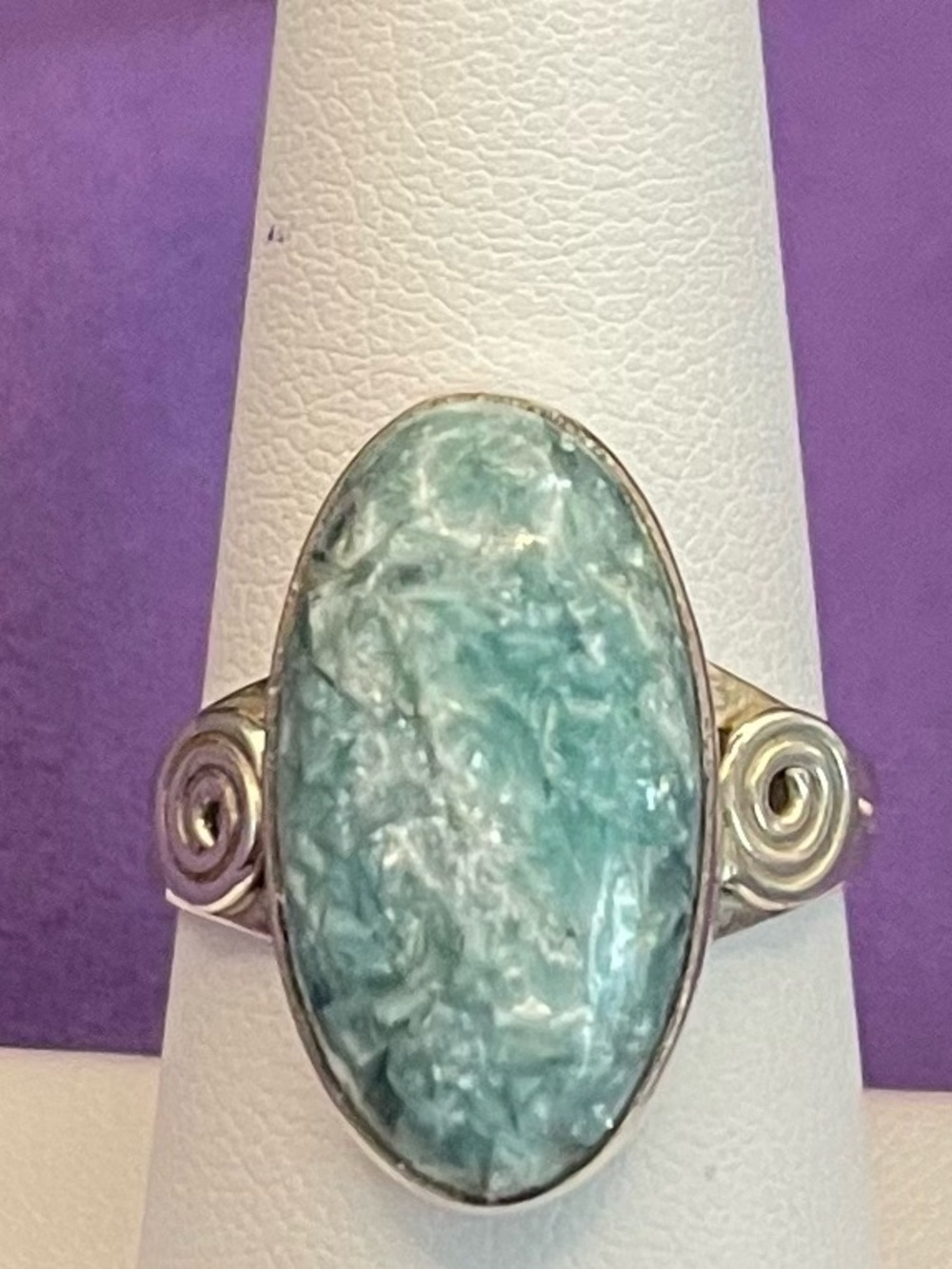 NWOT . 925 SS Mermaid Kyanite Boho Swirl Statement Ring sz 8.5. 6.07 g